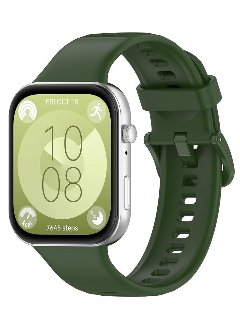Generic Strap Compatible with Huawei Watch Fit 3 Strap for Women Men Adjustable Replacement Wristband Silicone Sport Watch Band for Huawei Watch Fit 3 (Army Green)  - Image 1