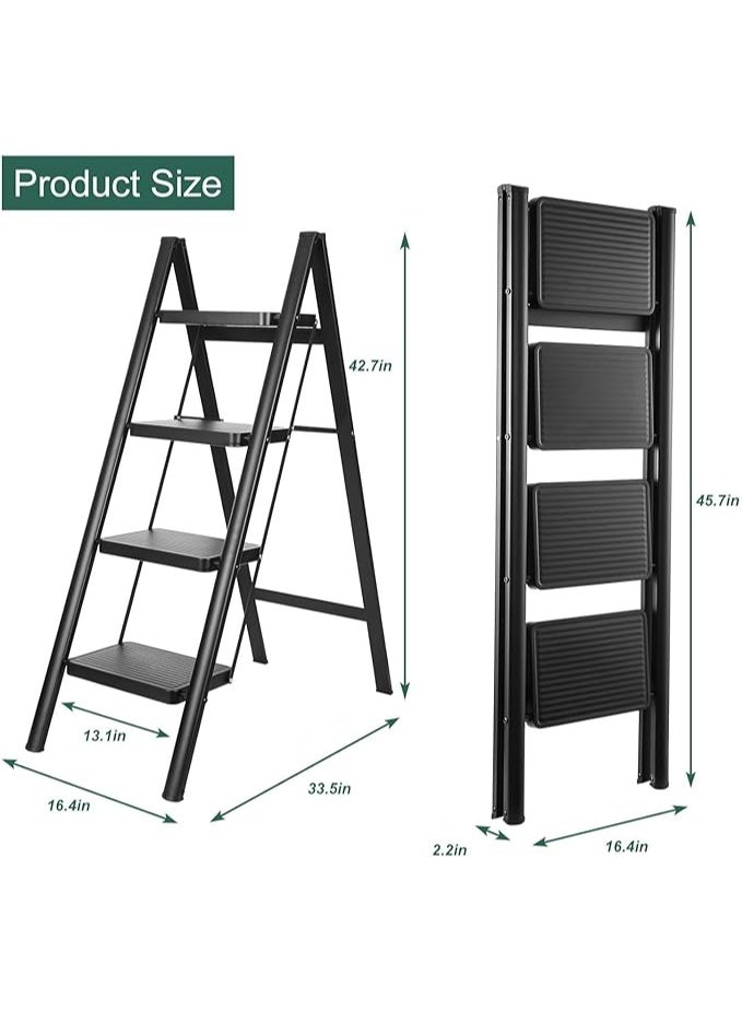 4-Step Folding Ladder – Ultra-Slim 5cm Folded – Compact & Space-Saving for Home Use  AB - Image 3