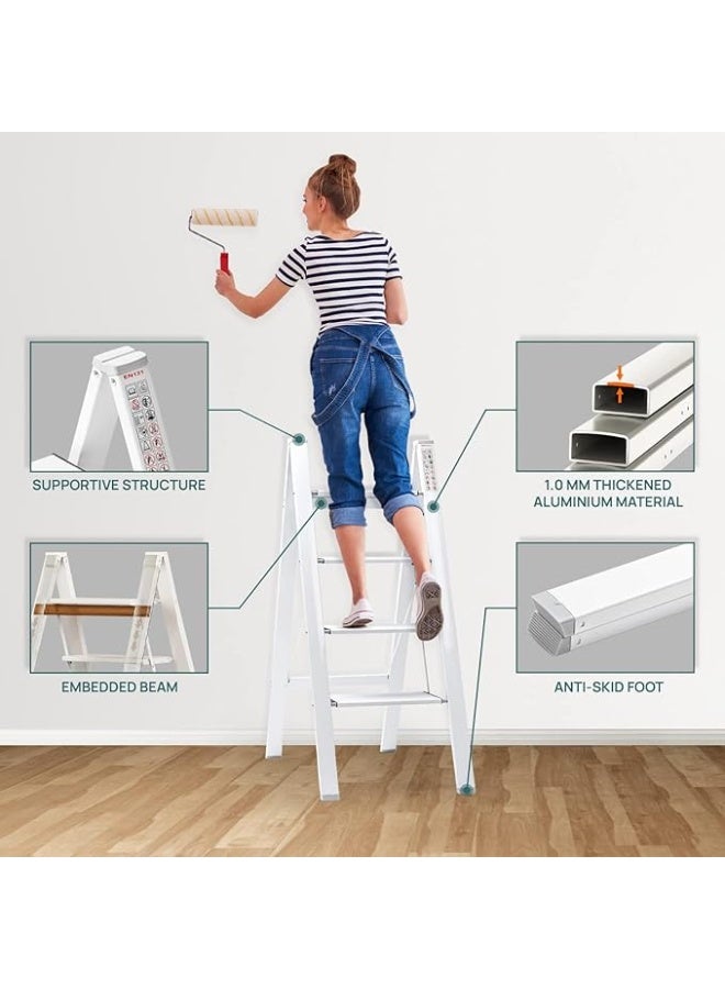 4-Step Folding Ladder – Ultra-Slim 5cm Folded – Compact & Space-Saving for Home Use  AB - Image 2
