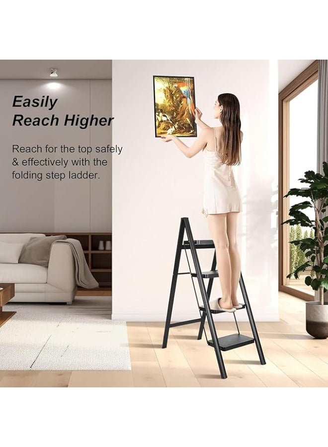 4-Step Folding Ladder – Ultra-Slim 5cm Folded – Compact & Space-Saving for Home Use  AB - Image 1