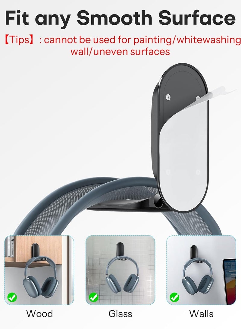 Headphone Stand for Desk, Foldable Sticky Headset Stand Holder, PC Gaming Headphone Holder with Non-Slip Silicone, Wall Mount Gaming Desk Accessories for Airpods Max, All Headphones- Black  - Image 5