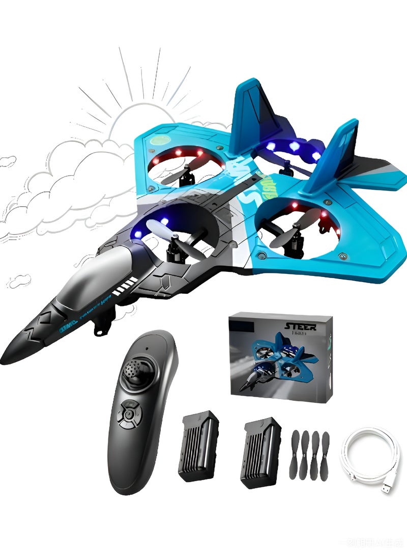 V17 Jet Fighter Stunt RC Airplane Toys Ready to Fly 2.4GHz 6CH EPP Drone Remote Control Helicopter Toy 4 Motor Helicopters Adult Plane with Function Gravity Sensing Stunt Roll Cool Light with 2 Battery - Image 1