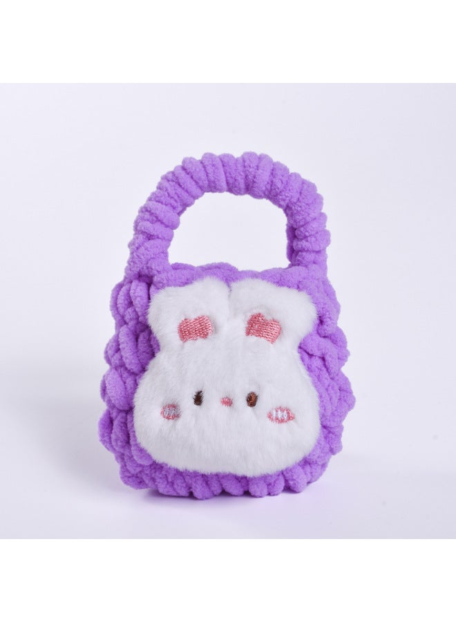 Pink Cute Cyber Red Bear Lion Wake Flower Plush Hand-woven Drop-resistant Headphone Bag Bluetooth Headphone Protective Cover Finished Product-Color:Blush Bunny Purple  - Image 1