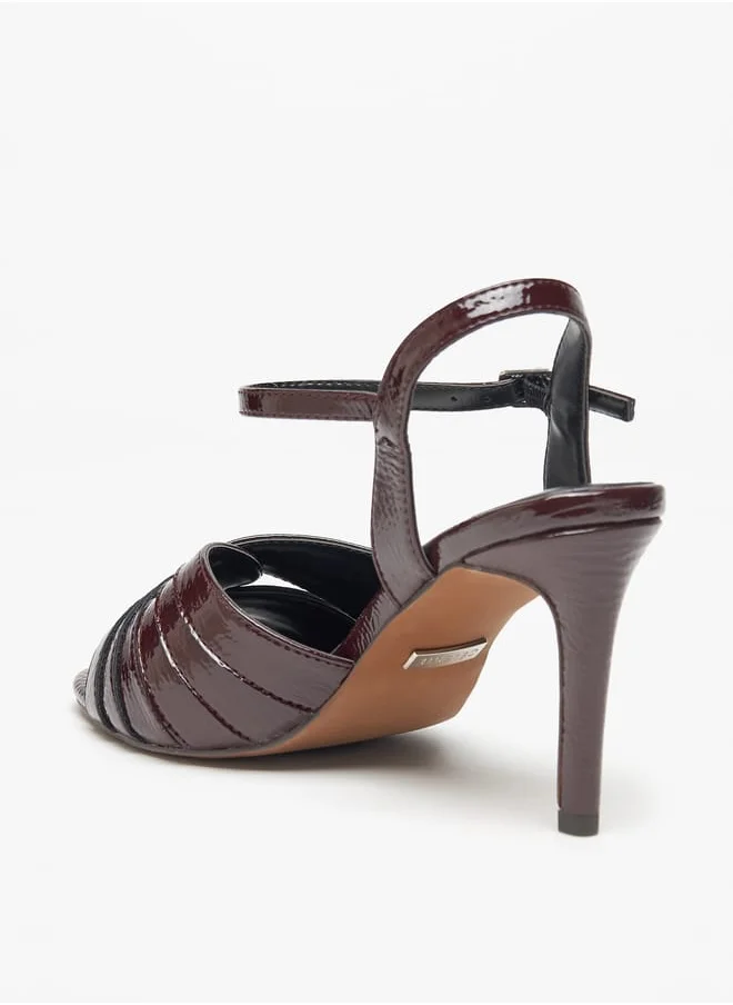 سيليست Womens Textured Sandals with Stiletto Heels and Buckle Closure