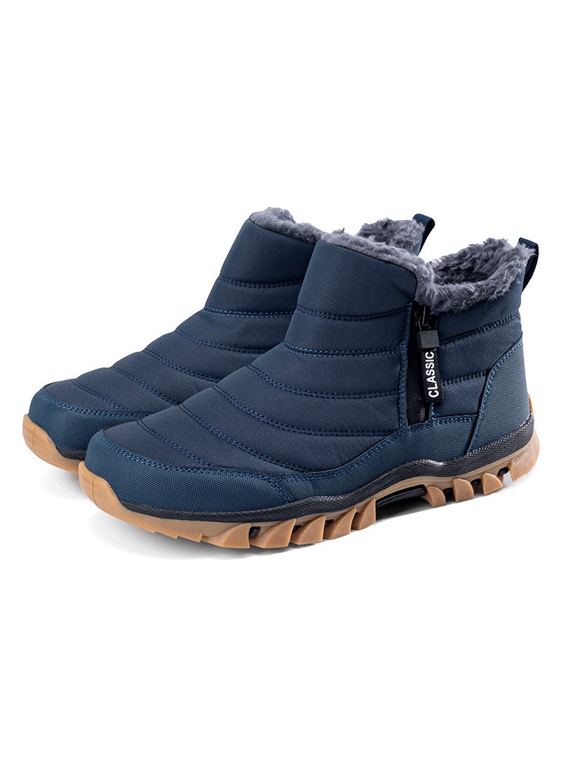 Generic - Double Zip Mens Winter TPE Large Bottom Snow Boots Thickened Warm Elderly Waterproof Non-slip Dad Shoes Wool Lining Rubber Sole D2411 dark blue - Image 1