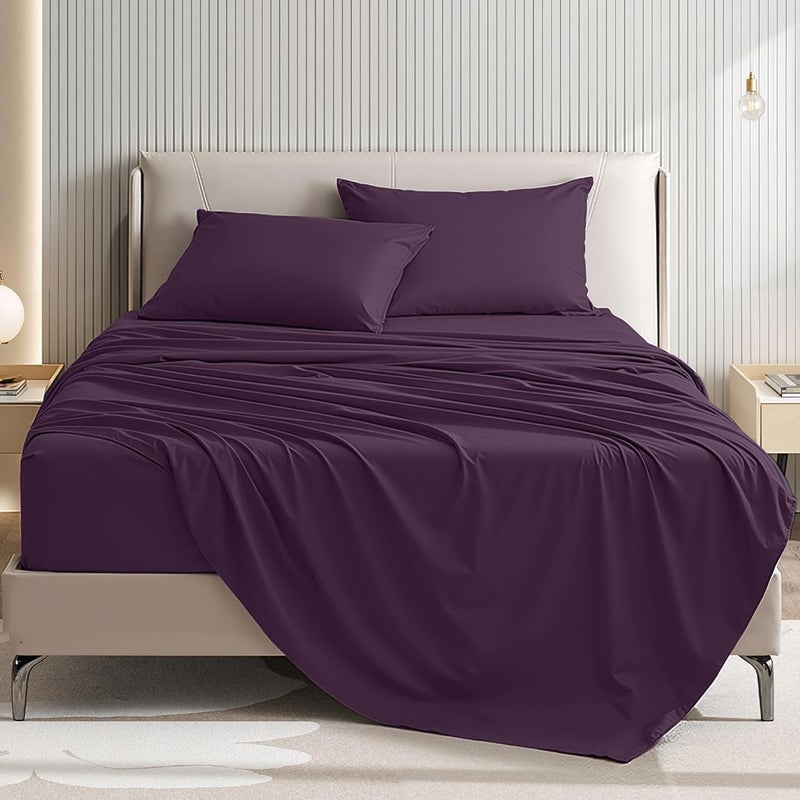USXIBEI King 4 Piece Bed Sheet Set - Ultra Imitation Cotton-Premium Breathable & Cooling Sheets - Hotel Luxury Bed Sheets Deep Pocket up to 15"- Wrinkle, Fade, Stain Resistant (Purple, King) - Image 1