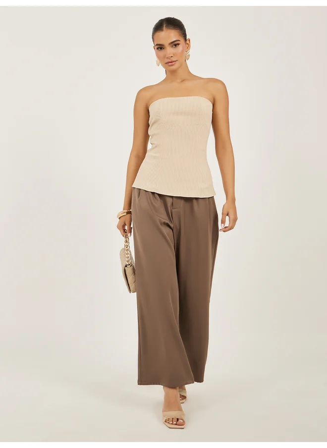 Styli Styli Beige Striped Strapless Bandeau Top