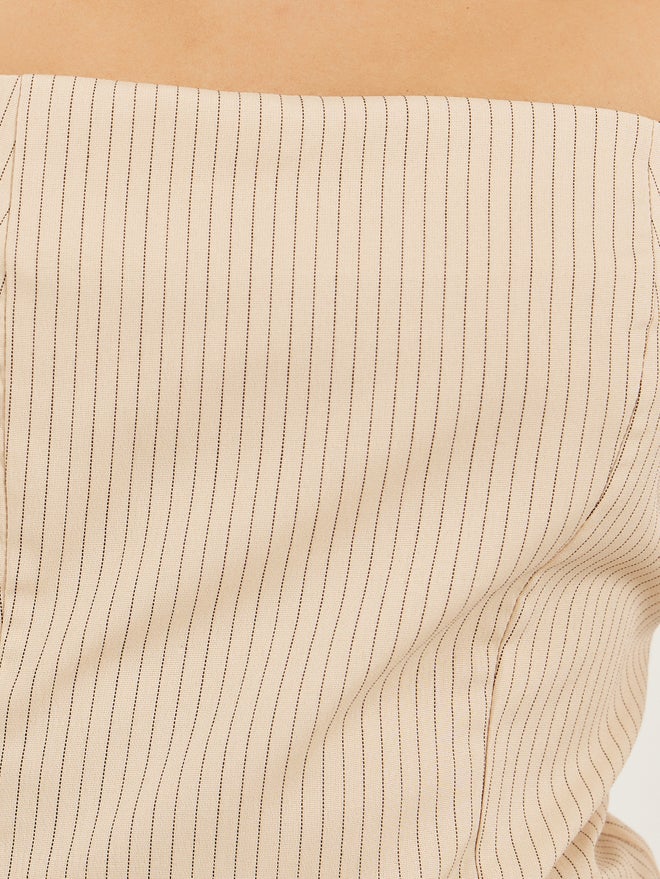 Styli Beige Striped Strapless Bandeau Top - Image 3
