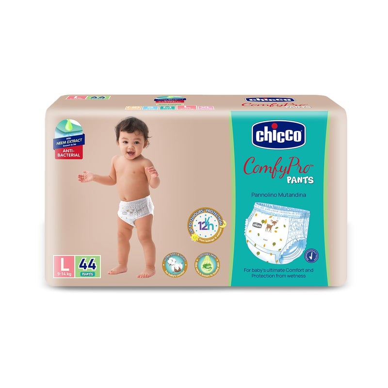 Chicco Comfy-Pro Pant Style Baby Diapers | Anti-bacterial benefits | Ultra Soft & 12hrs protection | Wetness indicator & Disposing Tapes - Large, 44 Count, 9-14 Kg - Image 5