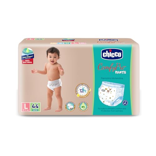 Chicco Comfy-Pro Pant Style Baby Diapers | Anti-bacterial benefits | Ultra Soft & 12hrs protection | Wetness indicator & Disposing Tapes - Large, 44 Count, 9-14 Kg - Image 1