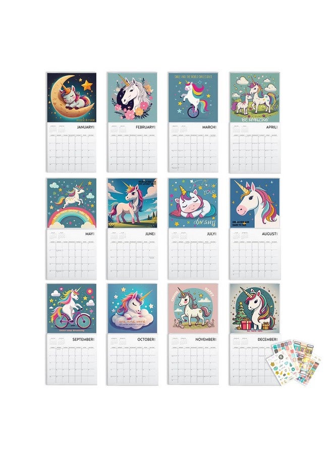 ARTICO Unicorn Calendar 2025 With Sticker Pack, Large 12 X 12 Inch, Unicorn Wall Calendar With Sticker Set, Gift For Unicorn Lovers, Cute Calendar For Girls  - Image 2