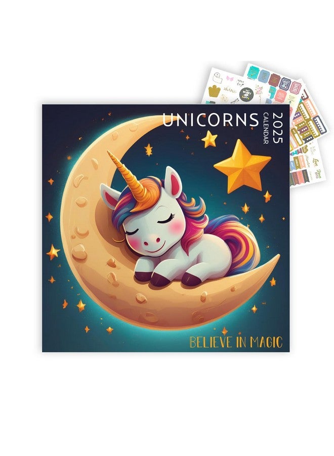 ARTICO Unicorn Calendar 2025 With Sticker Pack, Large 12 X 12 Inch, Unicorn Wall Calendar With Sticker Set, Gift For Unicorn Lovers, Cute Calendar For Girls  - Image 1