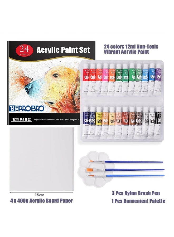 THE PRO BRO Acrylic Paint Set, 24 Vivid Colors (12ml) – Non-Toxic Rich Pigment Paints for Canvas, Wood, Rock & Ceramic – Art Supplies for Kids, Students & Professional Artists - Image 2