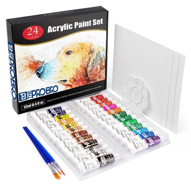 THE PRO BRO Acrylic Paint Set, 24 Vivid Colors (12ml) – Non-Toxic Rich Pigment Paints for Canvas, Wood, Rock & Ceramic – Art Supplies for Kids, Students & Professional Artists - Image 1