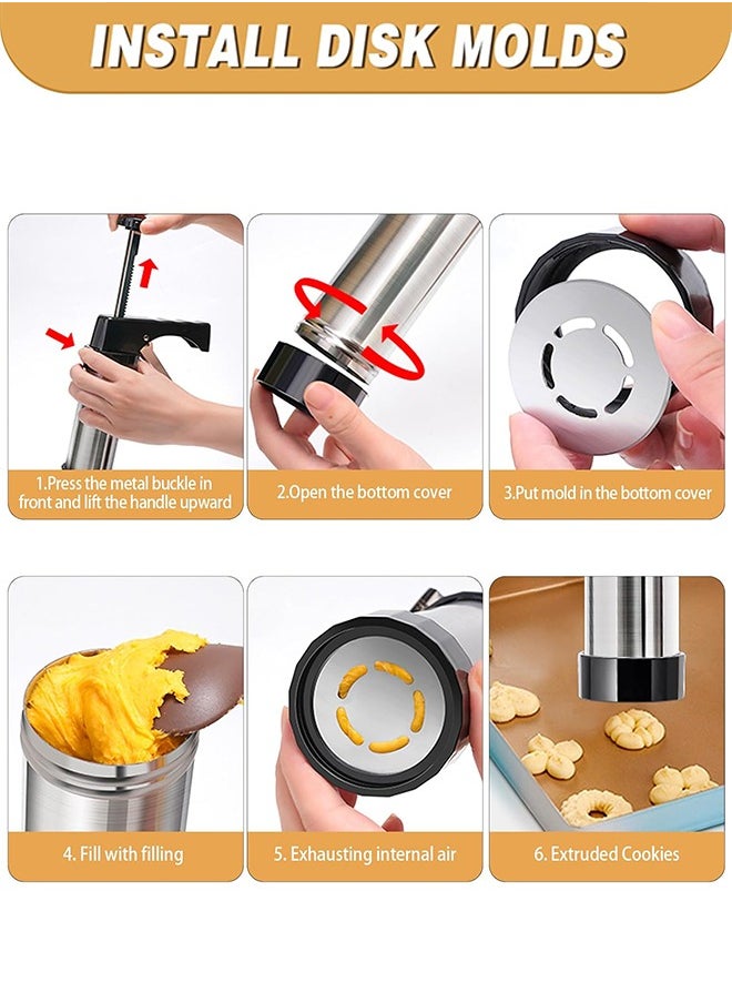 Sweet Life Cookie Press, Stainless Steel Spritz Cookie Pres with 13 Discs & 8 Nozzles for Home DIY Biscuit & Cake Decorating, Cookie Press Set for Baking, Black  - Image 5