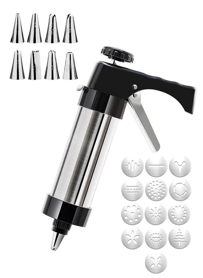Sweet Life Cookie Press, Stainless Steel Spritz Cookie Pres with 13 Discs & 8 Nozzles for Home DIY Biscuit & Cake Decorating, Cookie Press Set for Baking, Black  - Image 1