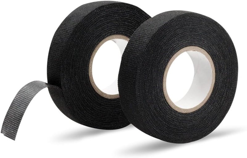 ECVV 2 Rolls Automotive Wire Harness Tape,15 Meter Electrical Insulation Black Self-Adhesive Fabric Noise Reduction Wrap Cord Cloth, High Temp Wiring Loom Protect Fix Cable - Image 1