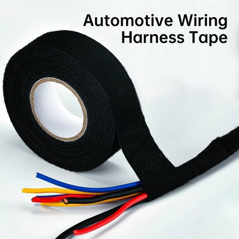 ECVV 2 Rolls Automotive Wire Harness Tape,15 Meter Electrical Insulation Black Self-Adhesive Fabric Noise Reduction Wrap Cord Cloth, High Temp Wiring Loom Protect Fix Cable - Image 2