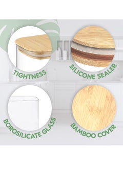 AMROAH 4 psc Square Glass Storage Jar with Bamboo Lids 1100 ml, Stackable Clear Kitchen Glass Canisters with Airtight Lids Food Storage Candy Tea Coffee Nuts Pasta Beans Sugar Spice Cookie Rise  - Image 4