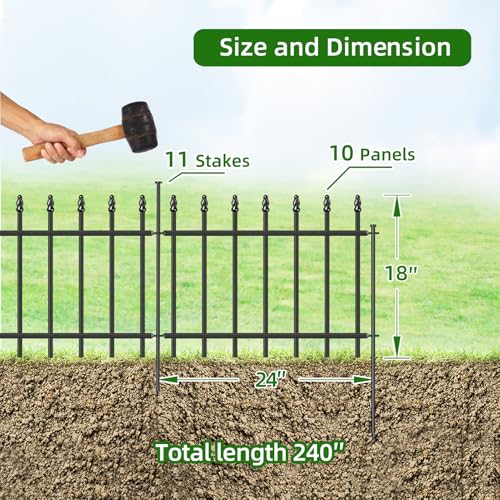 FOREHOGAR Decorative Metal Garden Fence 18 in H x 20 ft L, Small Border Fence Roman Column Deco, Garden Fencing for Yard Flower Bed Lawn Landscape Outdoor, 10 Panels + 11 Stakes Black - Image 3