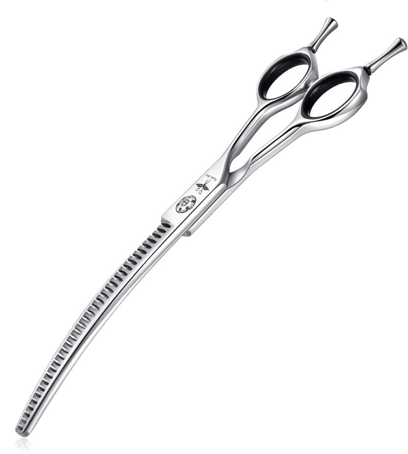 PURPLEBIRD 7 Inch Downward Curved Dog Grooming Scissors Pet Thinning Texturizing Shears Professional Safety Blunt Tip Trimming Shearing for Dogs Cats Face Paws Limbs Japanese Stainless Steel Silver - Image 1