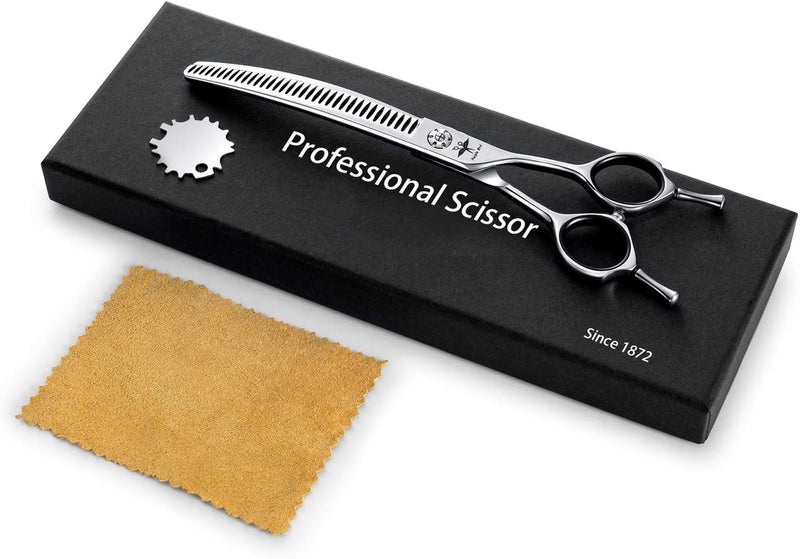 PURPLEBIRD 7 Inch Downward Curved Dog Grooming Scissors Pet Thinning Texturizing Shears Professional Safety Blunt Tip Trimming Shearing for Dogs Cats Face Paws Limbs Japanese Stainless Steel Silver - Image 5