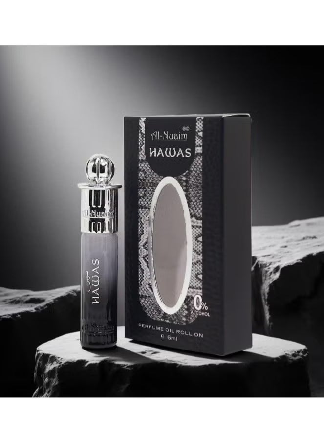 عطر النعيم حواس رول أون 6 مل | زيت عطري مركز خالٍ من الكحول | عطر منعش يدوم طويلاً برائحة الفواكه والنباتات المائية للرجال | عطر بحجم الجيب
