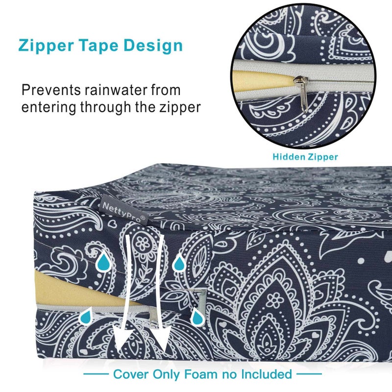 NettyPro Outdoor Cushion Covers for Patio Furniture 4 Pack UV Resistant Water Repellent Patio Chair Seat Cushion Slipcovers, 20 x 18 x 4 Inch, Replacement Cover Only, Slate Grey Paisley - Image 3