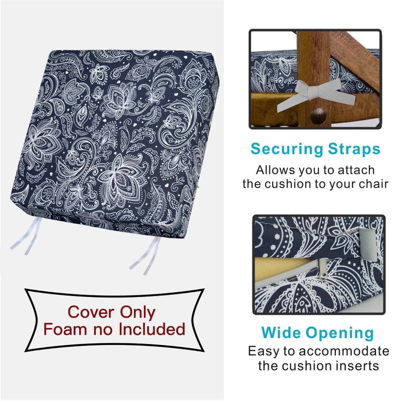 NettyPro Outdoor Cushion Covers for Patio Furniture 4 Pack UV Resistant Water Repellent Patio Chair Seat Cushion Slipcovers, 20 x 18 x 4 Inch, Replacement Cover Only, Slate Grey Paisley - Image 4