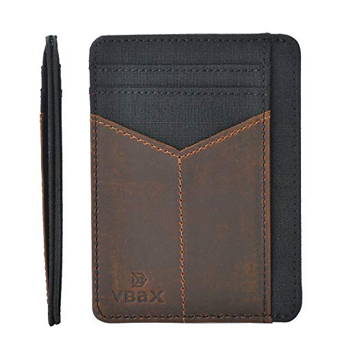 VBAX RFID Slim Wallet for Men Women, 8 Card Slot Leather Minimalist Front Pocket Credit Card Holders Black Vintage Leather - Image 1