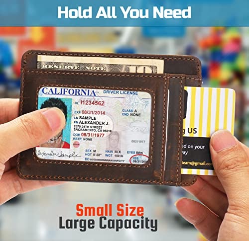 VBAX RFID Slim Wallet for Men Women, 8 Card Slot Leather Minimalist Front Pocket Credit Card Holders Black Vintage Leather - Image 5