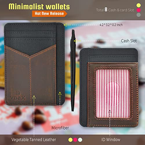VBAX RFID Slim Wallet for Men Women, 8 Card Slot Leather Minimalist Front Pocket Credit Card Holders Black Vintage Leather - Image 2