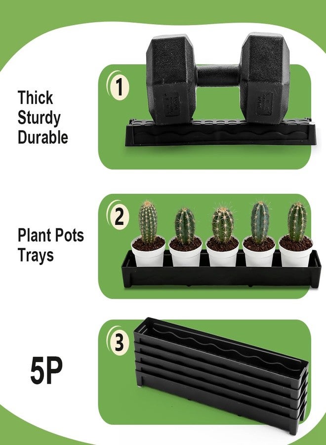 RooTrimmer 5 Pack Plastic Plant Saucer (17"x3"x1.5"), Rectangular Window Sill Plant Pot Trays with Removable Drainage Hole, Thick Windowsill Saucer Tray for 2.8 inch (7CM) Flower Nursery Pots (Black) - Image 3