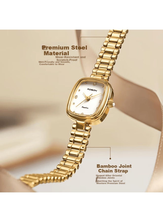 ROSDN Laoston Women's Vintage Small Gold Watch Luxury Minimalist Quartz Watch New Year Valentine's Birthday Gift - Image 3