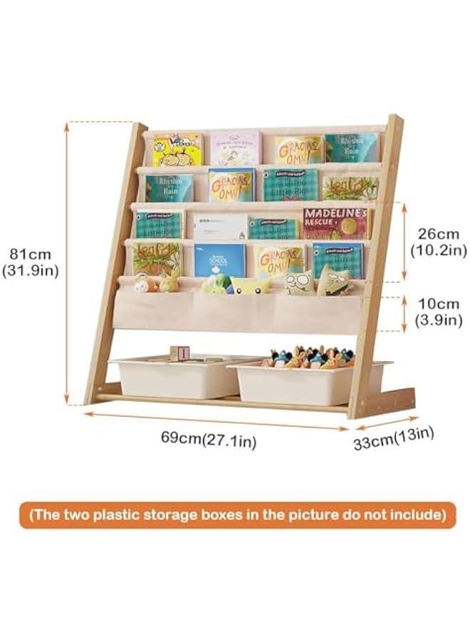 ميكسد Yoqiren Kids Bookshelf, 4 Tier Natural Wood Book Shelf Kids Organizer, Kids Toy Book Storage Organizer Baket Kid Bookshelf, Toddler Bookcase Rack Organizer for Bedroom Playroom Toy Storage  - Image 3