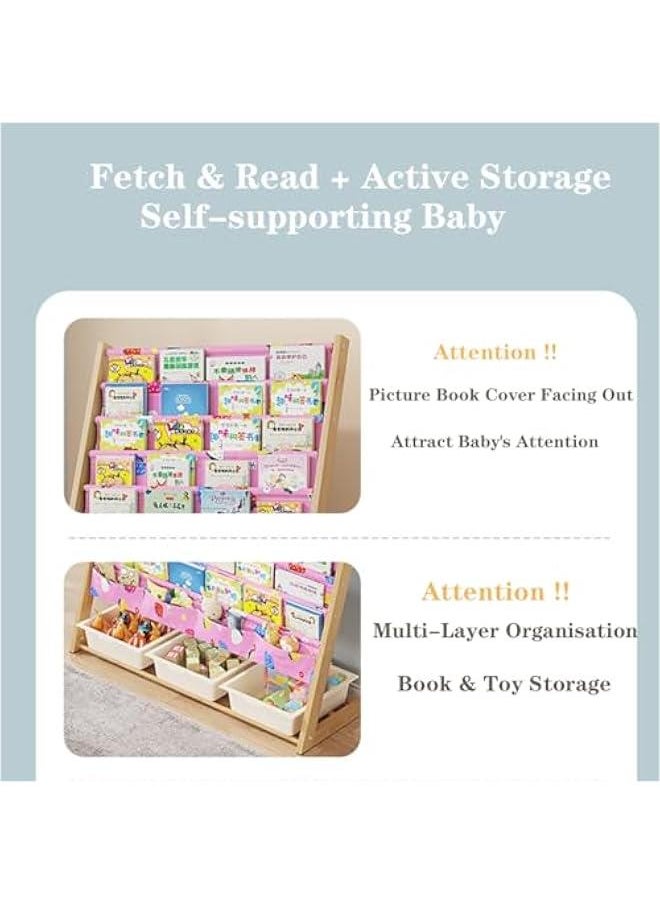 ميكسد Yoqiren Kids Bookshelf, 4 Tier Natural Wood Book Shelf Kids Organizer, Kids Toy Book Storage Organizer Baket Kid Bookshelf, Toddler Bookcase Rack Organizer for Bedroom Playroom Toy Storage  - Image 5