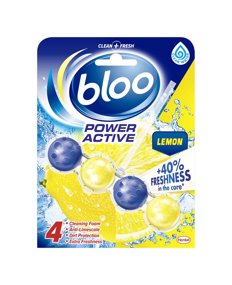 Bloo Solid Rim Block Power Active Lemon 50g | 4 in 1 Toilet Cleaner with Anti-Limescale, Cleaning Foam, Dirt Protection and Extra Freshness | Pack of 2 (Model Number: Bloo PA Lemon Pack of 2) - Image 2