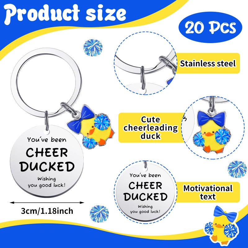 Nosiny 20 Pcs Cheer Gifts Bulk Duck Cheerleader Keychain Team Gift You've Been Cheer Duck Keychain for Team Cheerleader(Blue) - Image 2