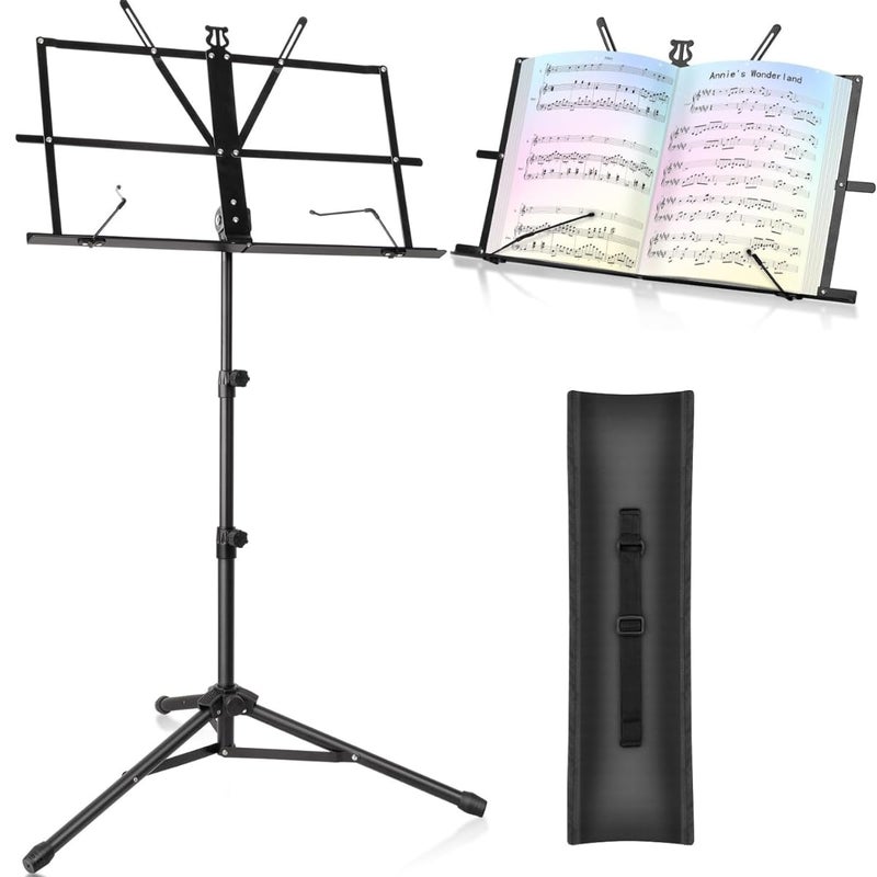 TechBlaze Sheet Music Stand – Adjustable & Portable Folding Notation Stand with Clip Holder – Lightweight Tripod Music sheet Stand for violin, Books, Guitar, Notes, Keyboard – with Carry Bag - Image 1