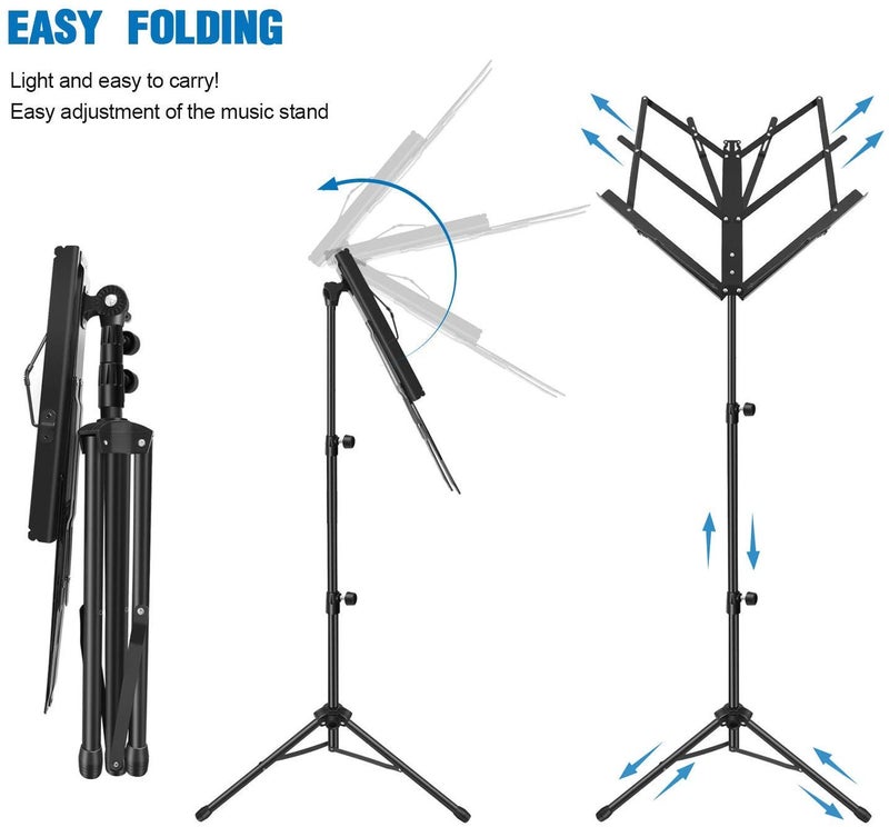 TechBlaze Sheet Music Stand – Adjustable & Portable Folding Notation Stand with Clip Holder – Lightweight Tripod Music sheet Stand for violin, Books, Guitar, Notes, Keyboard – with Carry Bag - Image 3