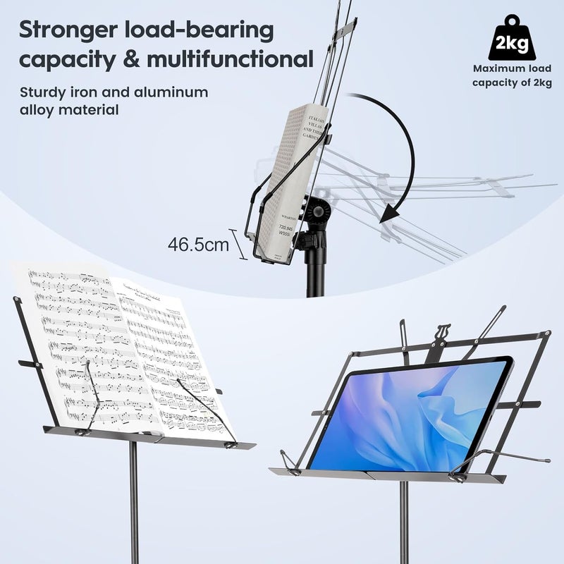 TechBlaze Sheet Music Stand – Adjustable & Portable Folding Notation Stand with Clip Holder – Lightweight Tripod Music sheet Stand for violin, Books, Guitar, Notes, Keyboard – with Carry Bag - Image 4