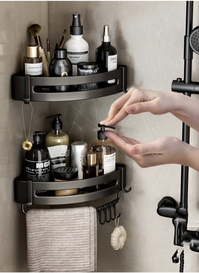 3-Piece Bathroom Rack Shower Shampoo Organizer Wall Mounted Storage Rack And Hooks And Towel Rack Aluminum  Alloy Black 30x22.5x4.5 cm - pzsku/Z50B6196E330C328BEE2EZ/45/_/1699441453/b1b942a9-b29a-4180-9fd2-395a5fc8a86c