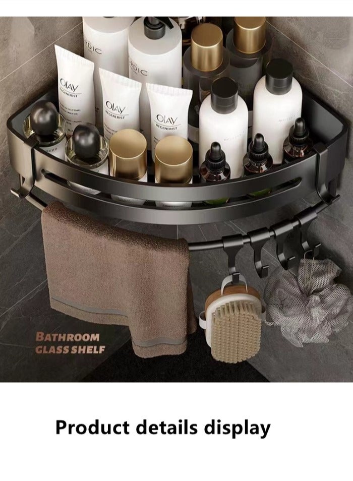 Kutis 3-Piece Bathroom Rack Shower Shampoo Organizer Wall Mounted Storage Rack And Hooks And Towel Rack Aluminum  Alloy Black 30x22.5x4.5 cm - Image 5