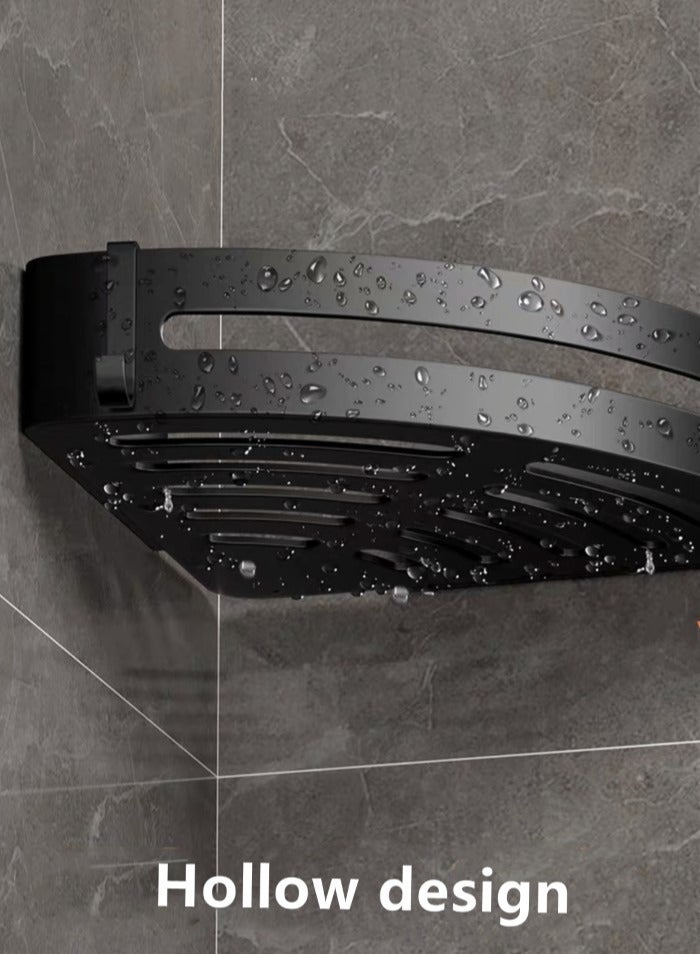 Kutis 3-Piece Bathroom Rack Shower Shampoo Organizer Wall Mounted Storage Rack And Hooks And Towel Rack Aluminum  Alloy Black 30x22.5x4.5 cm - Image 3