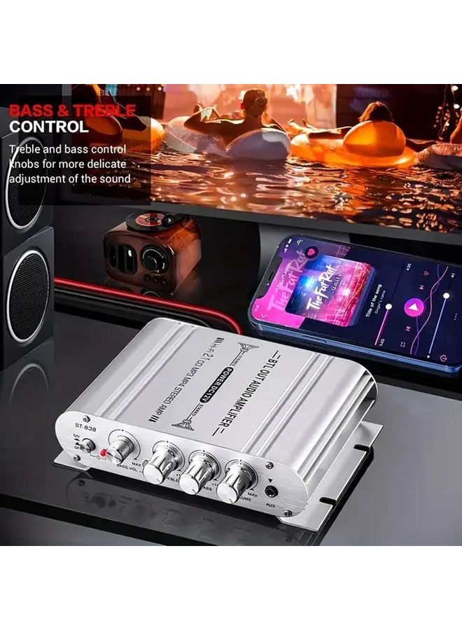 Silvery Digital Car Audio Amplifier Module With Equalizer Crossover Subwoofer Treble Bass Adjustment - Image 3
