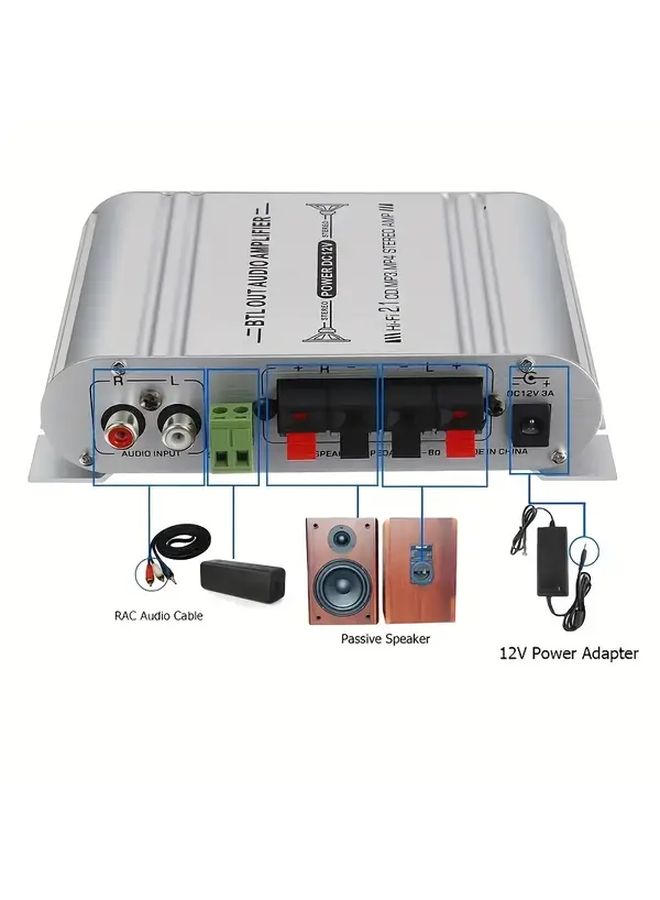 Silvery Digital Car Audio Amplifier Module With Equalizer Crossover Subwoofer Treble Bass Adjustment - Image 5