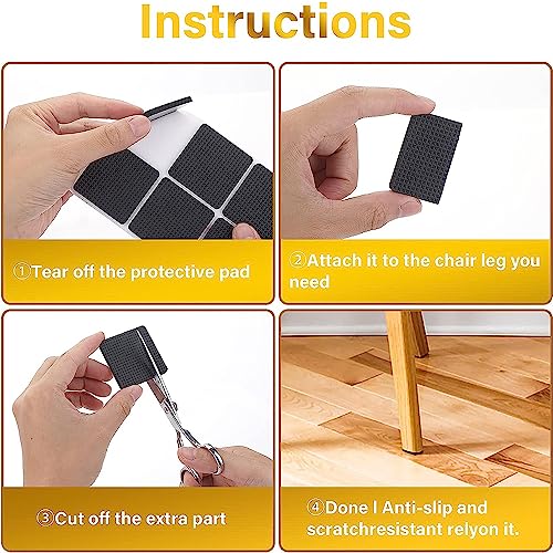 Fapiwen Non Slip Furniture Pads, Fapiwen Chair Leg Pads, 16pcs Self Adhesive Furniture Feet Grippers Pads Anti Scratches Reduce Noise Chair Pads for Hardwood Floors Protectors (Square) - Image 3