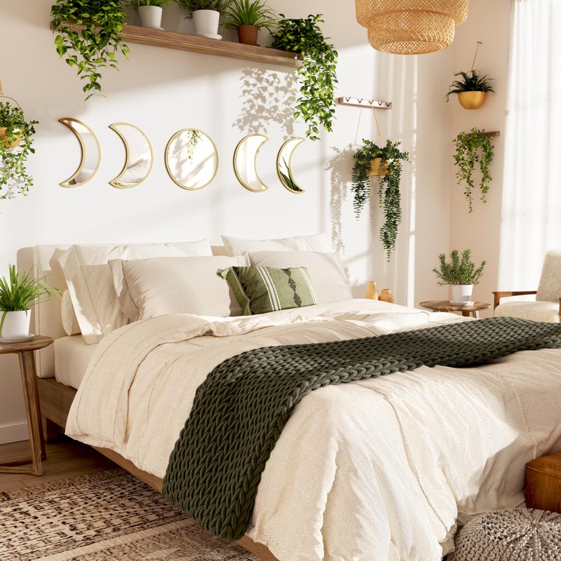 HMANGE 10.4" Raw Acrylic Moon Phase Wall Mirror Set - 5-Piece Boho Celestial Decor for Living Room Bedroom Entryway, Easy Stick-On Installation, Shatterproof Safety Design - Image 2