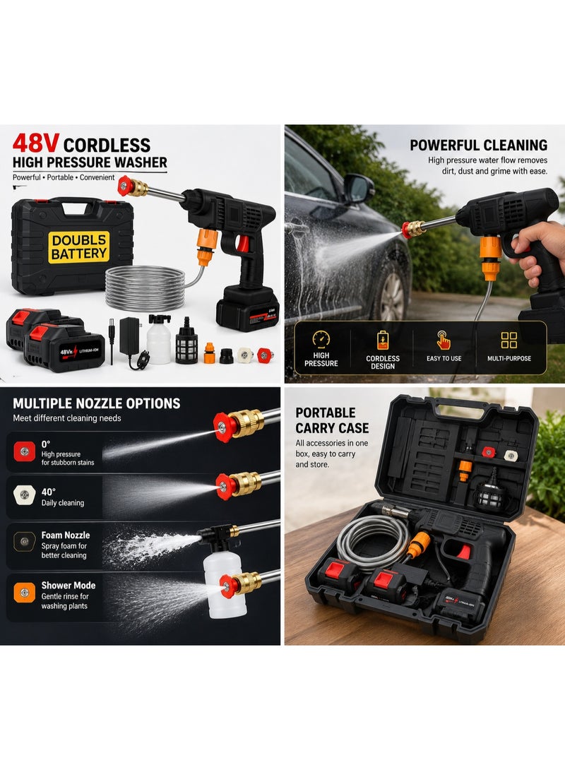 Cordless Portable High Pressure Washer  Electric Pressure Cleaner Machine Rechargeable Water Spray Gun for Car Washing, Garden & Home Cleaning - Image 2