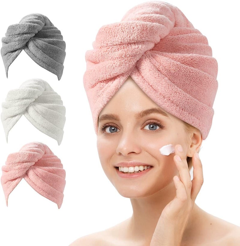 YFONG 3 Pack Microfiber Hair Towel Wrap for Women Rapid Drying Towels for Hair with ButtonSuper Absorbent Hair Turbans for Wet Hair Long Thick Curly Hair